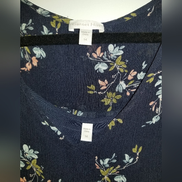 TIERED SILK DRESS NAVY JARDIN FLORAL Size 14 - Picture 9 of 9